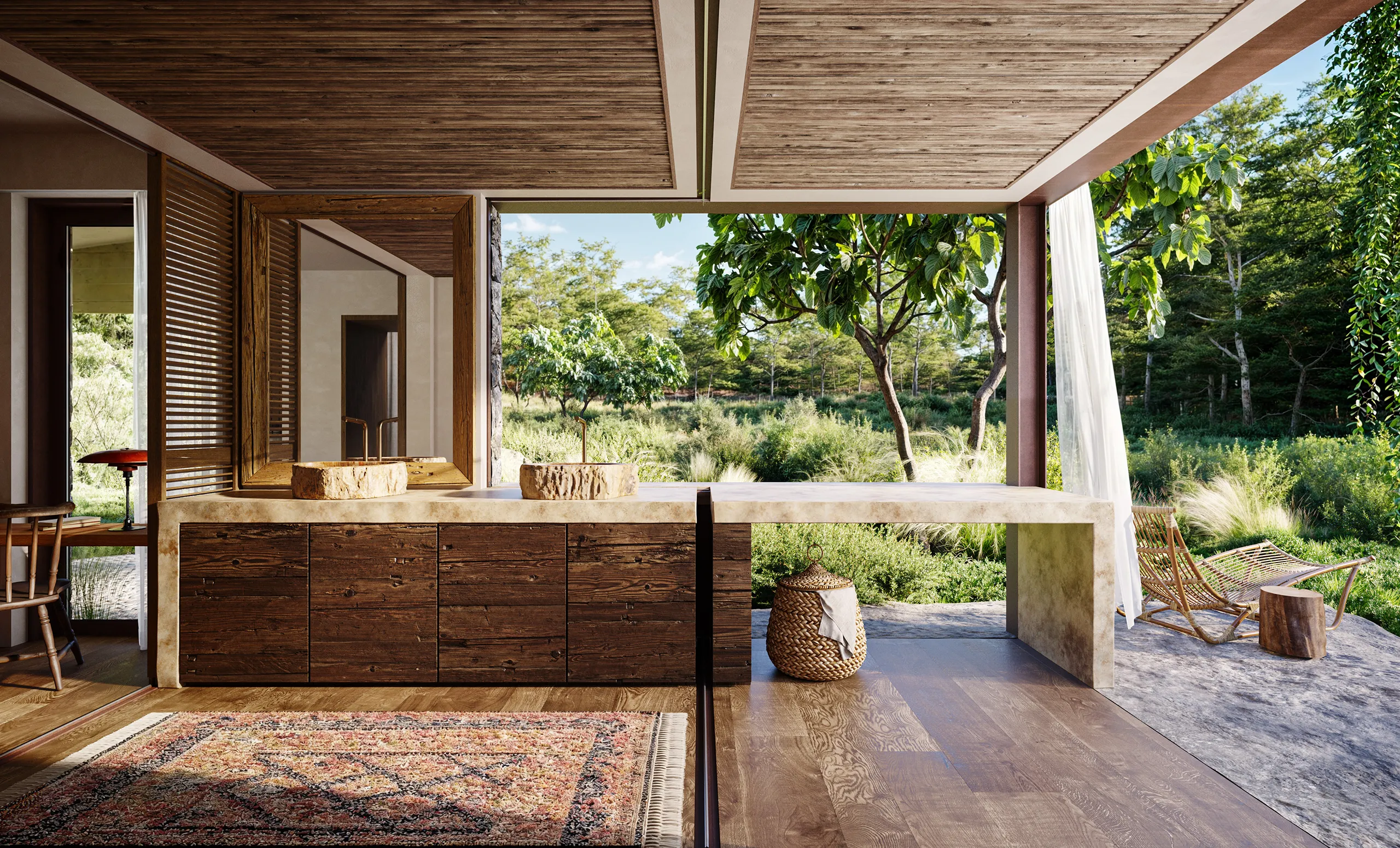 Finca Santa Gertrudis Ibiza pasillo Render arquitectura