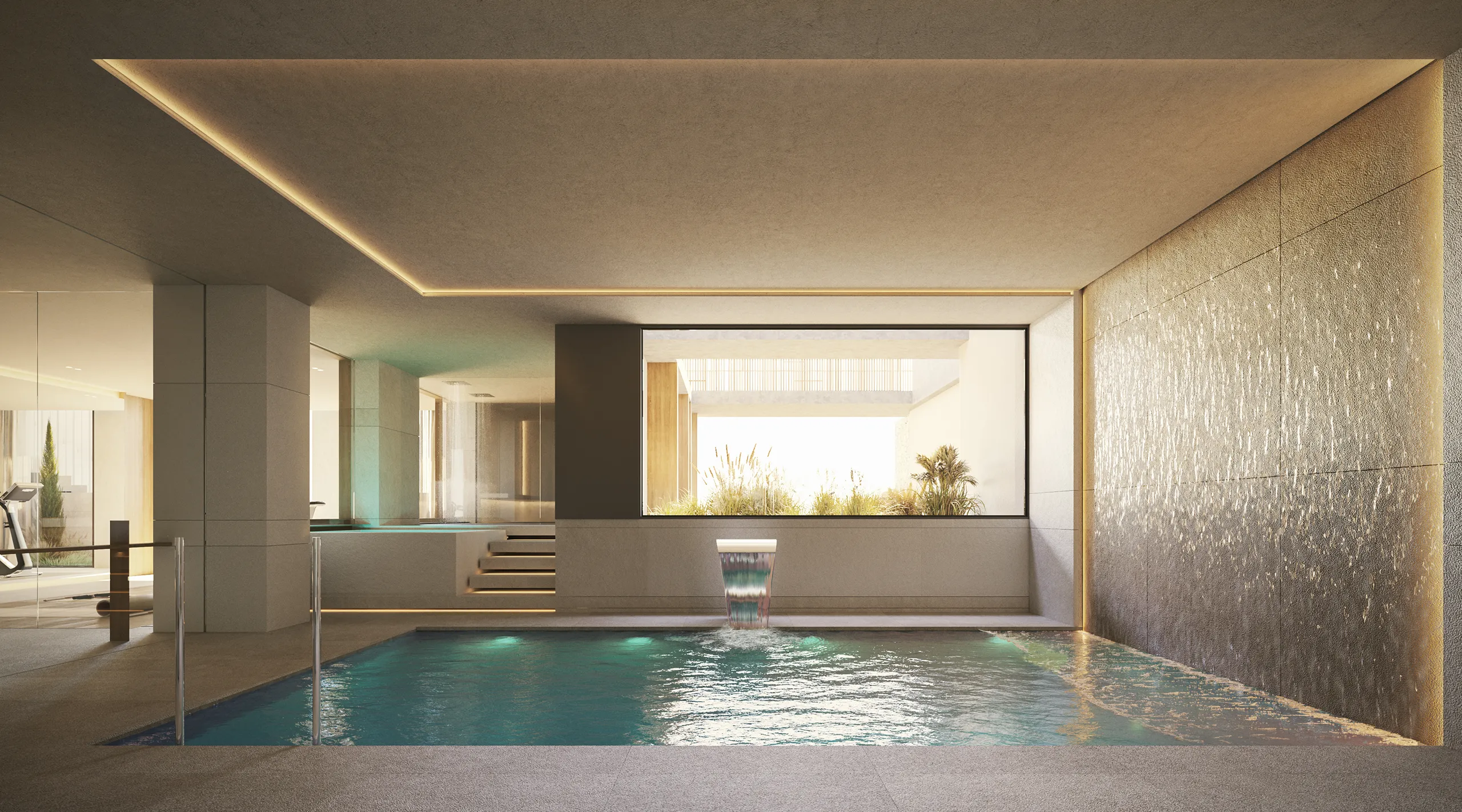 Villa Andratx Mallorca piscina interior Visualizacion arquitectonicas