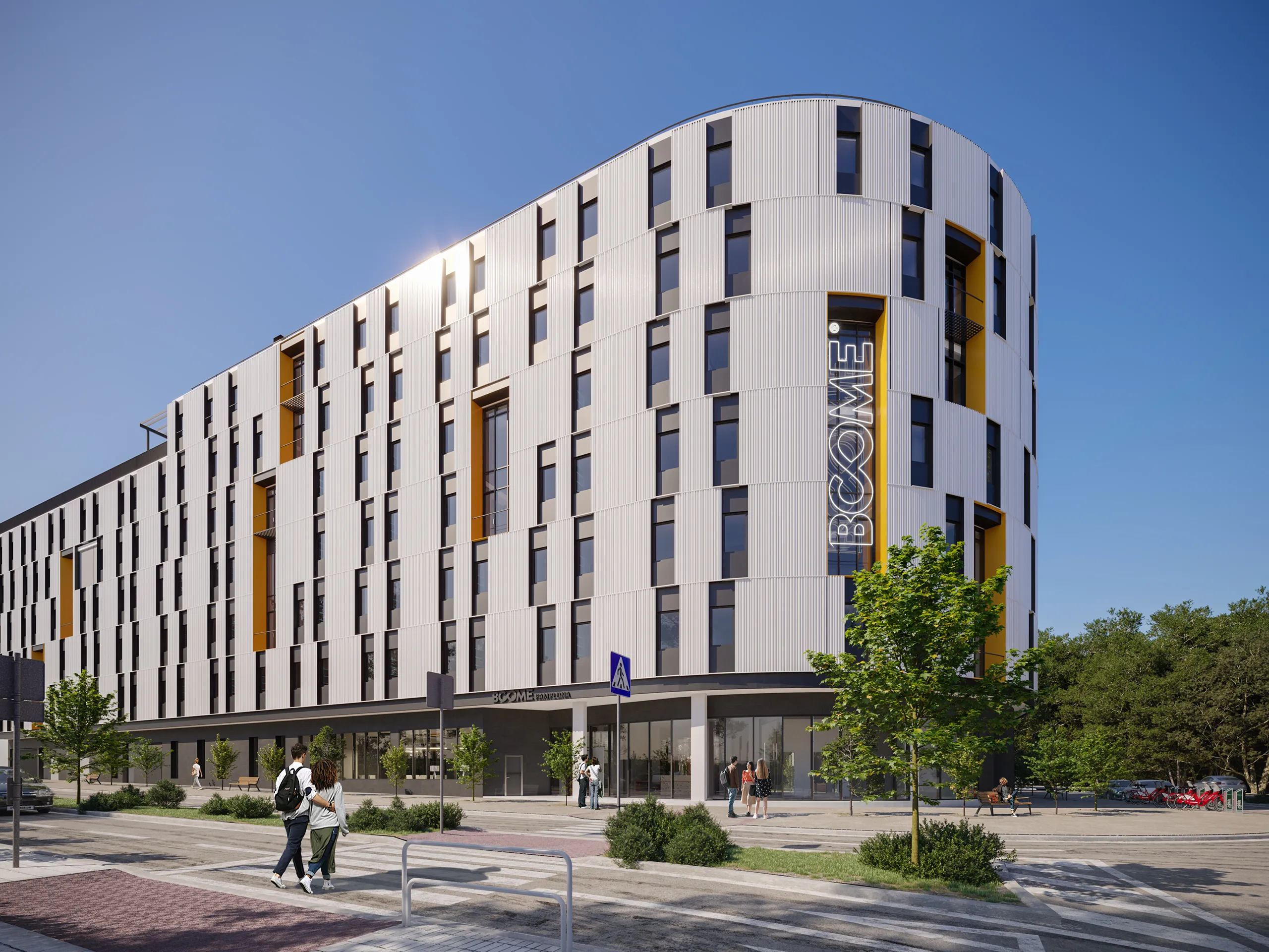 Residencia Urbania Pamplona Navarra Fassade eye level Hyperrealistic Renders