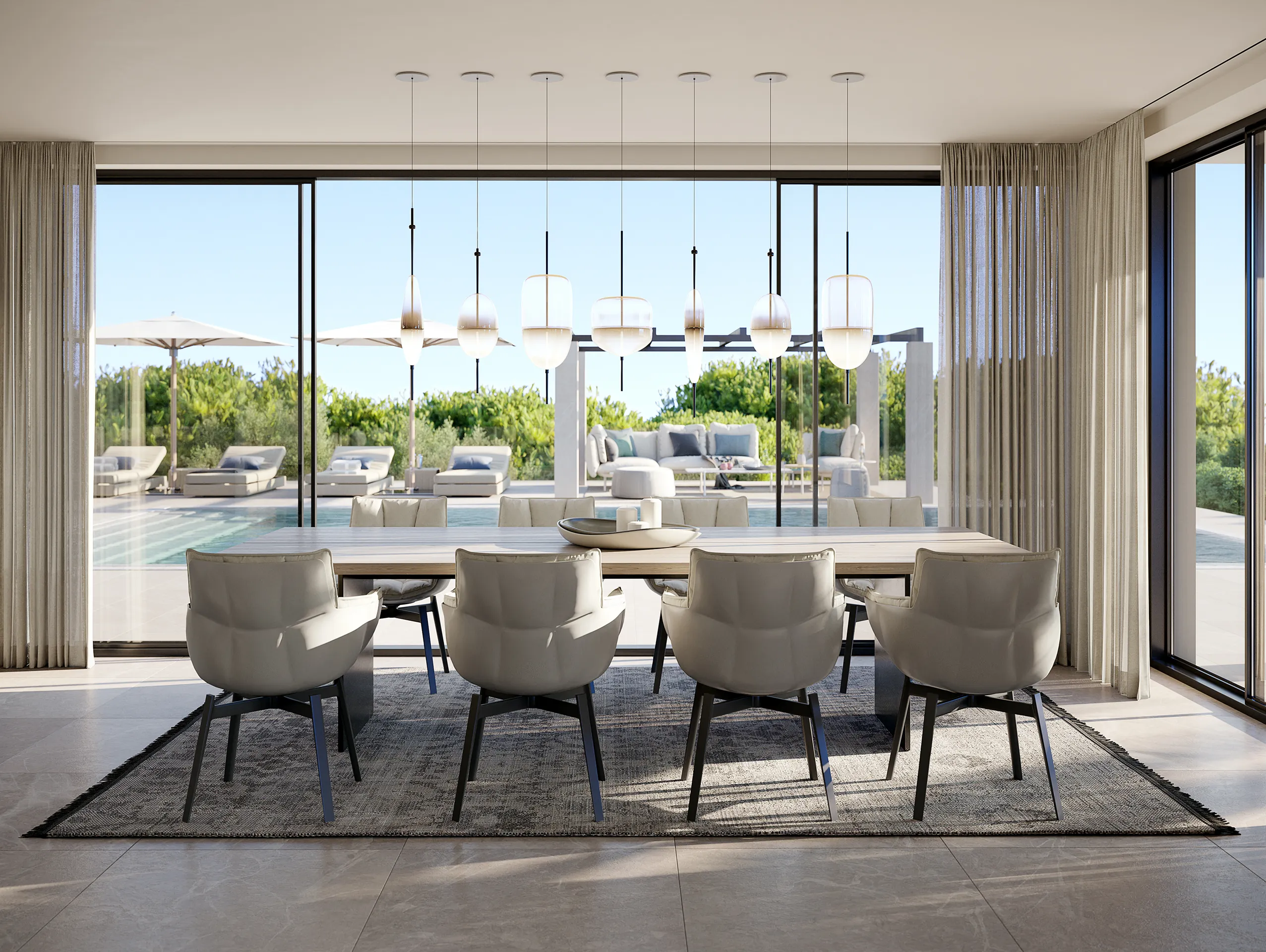 Villa Santa Ponsa Mallorca sala estar Renders fotorrealista