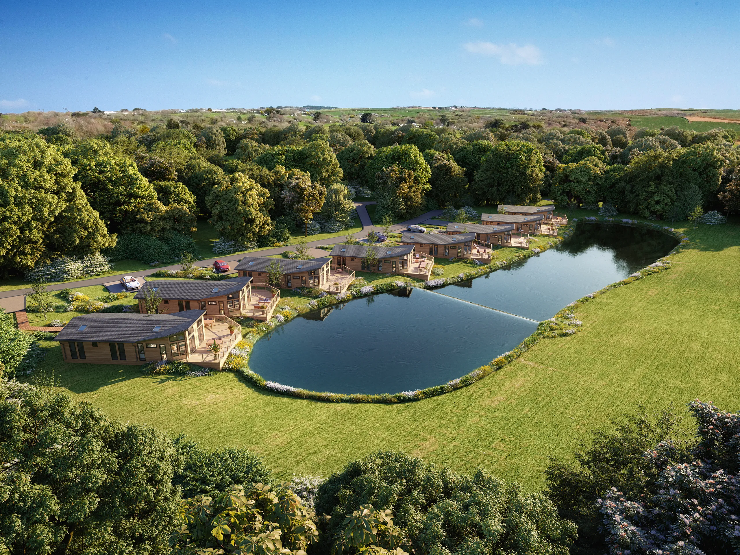Lodge Clowance Uk Aerial view Photorealistic Rendering