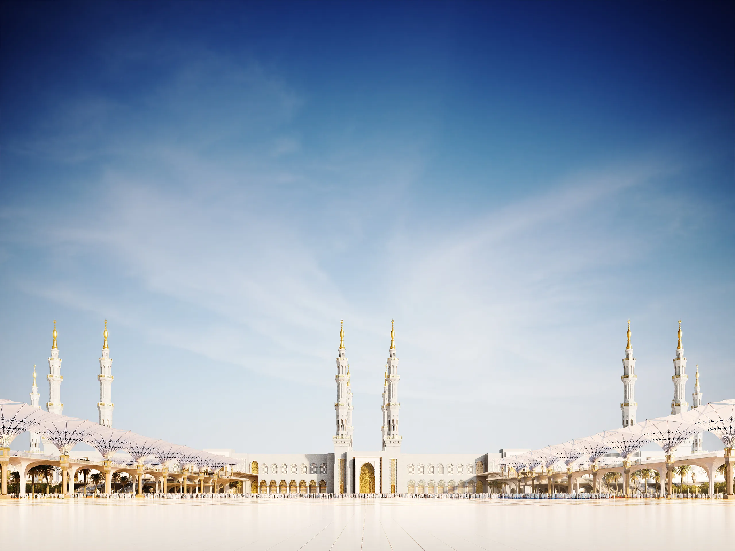 Medinah Mosque Medinah Saudi Arabia Fassade eye level Hyperrealistic Rendering