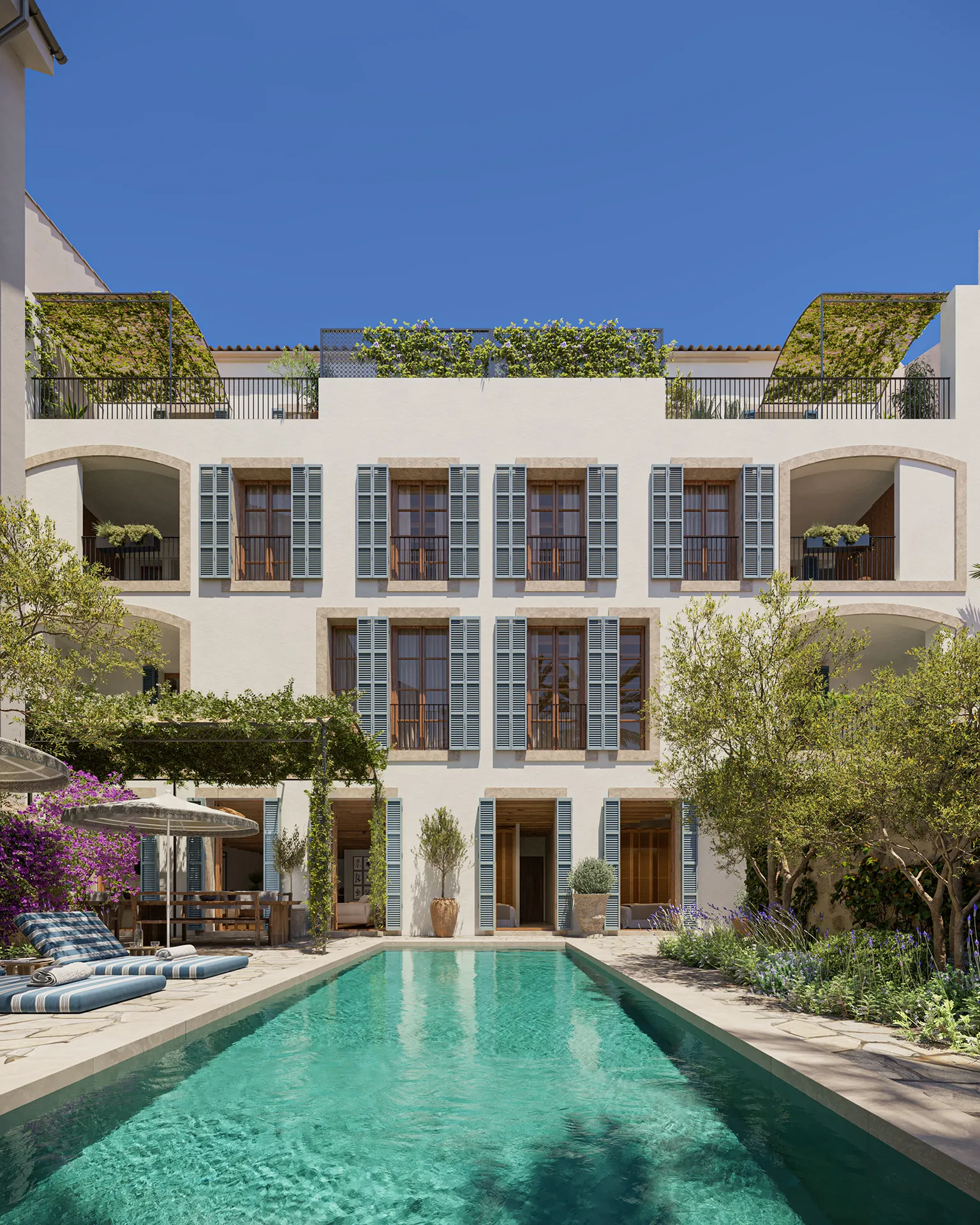 Cas Traginers Apartments Soller Mallorca Pool Architectural Rendering
