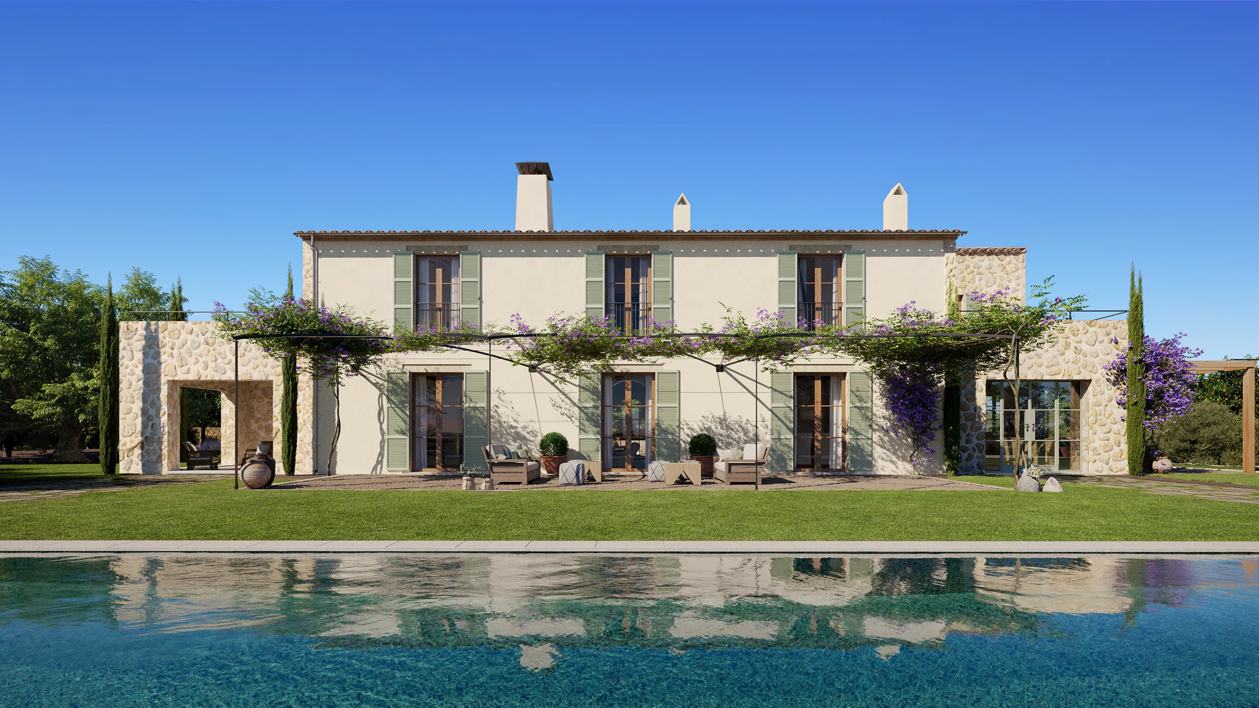 Finca Rustica Sta Maria Mallorca Pool photorealistic visualization