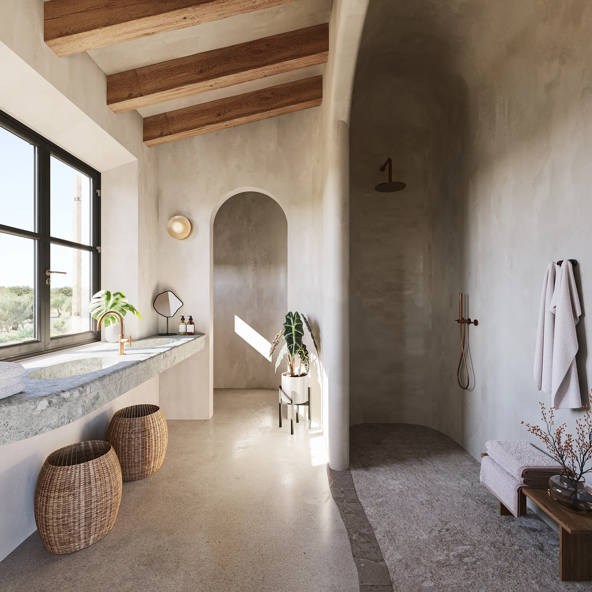 Finca Sta Maria Mallorca Baño renders fotorrealista