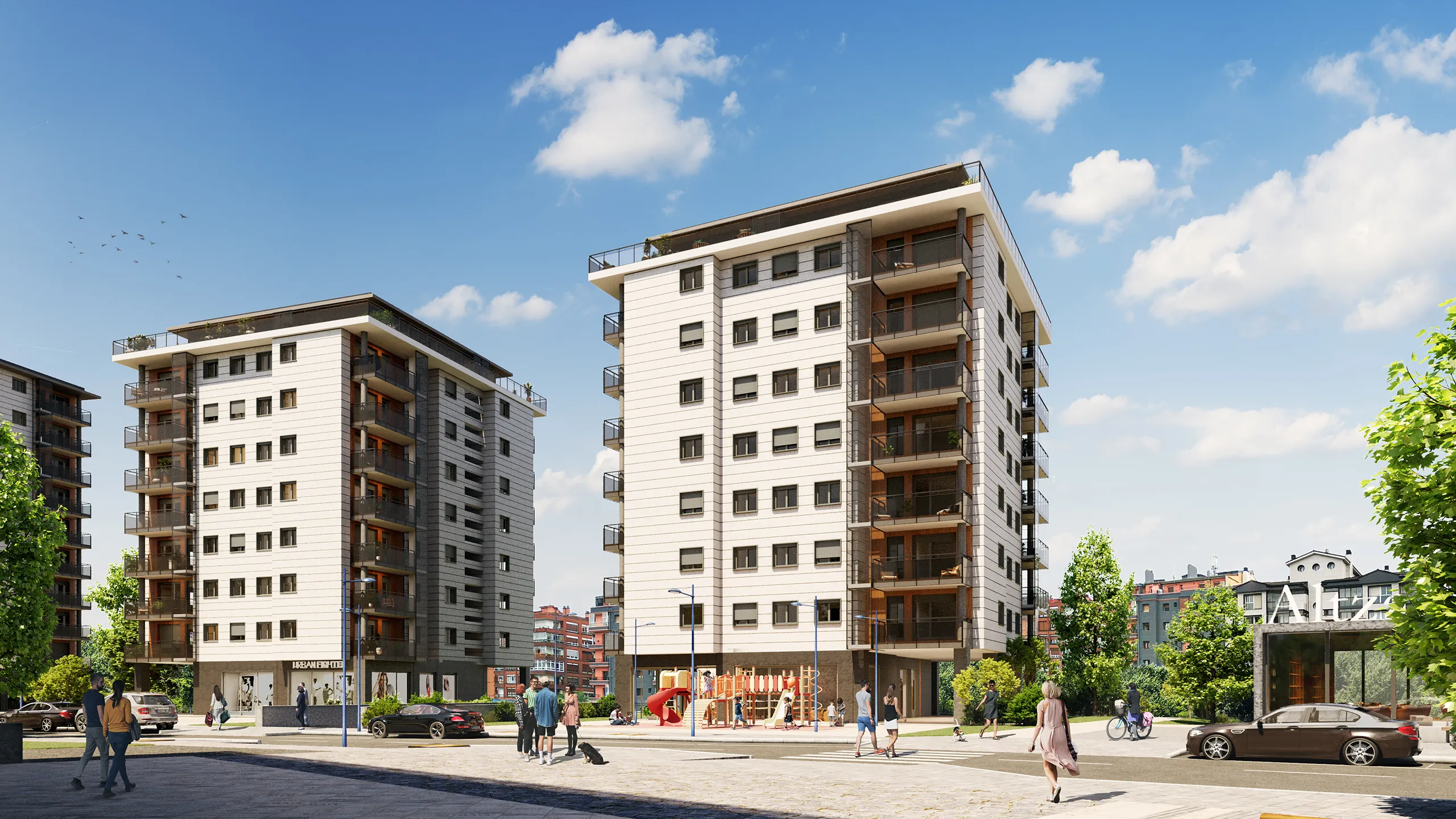 Viviendas Alzate San Sebastian Fassade eye level 3D Architecture