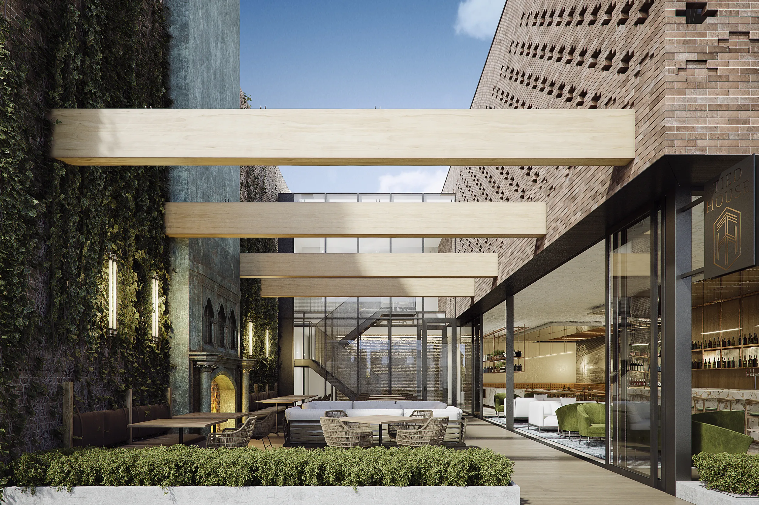 Shubas Bar Chicago EEUU pergola visualizacion arquitectonica