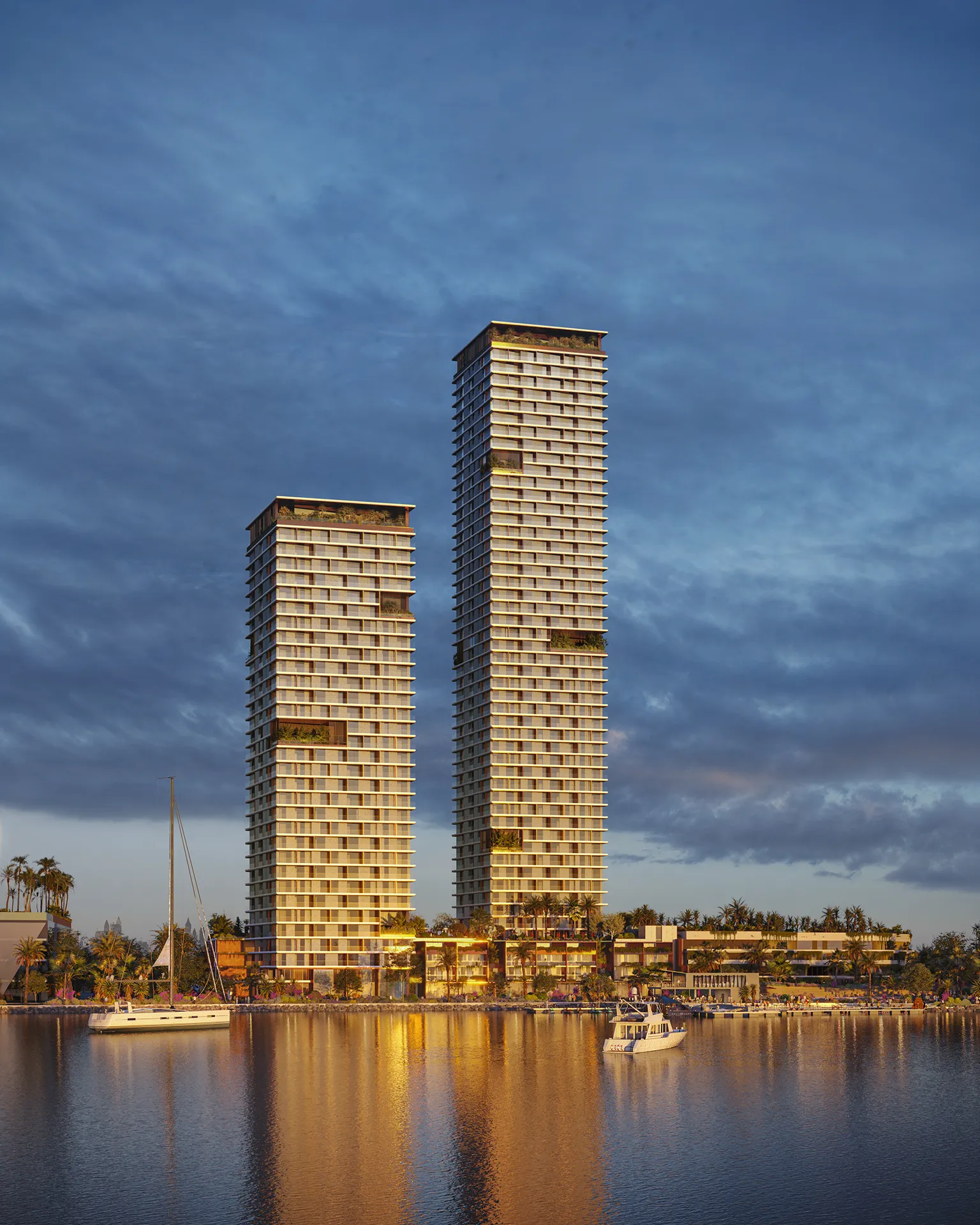 Dmc viviendas Maritime City Dubai Vista aerea render fotorrealista