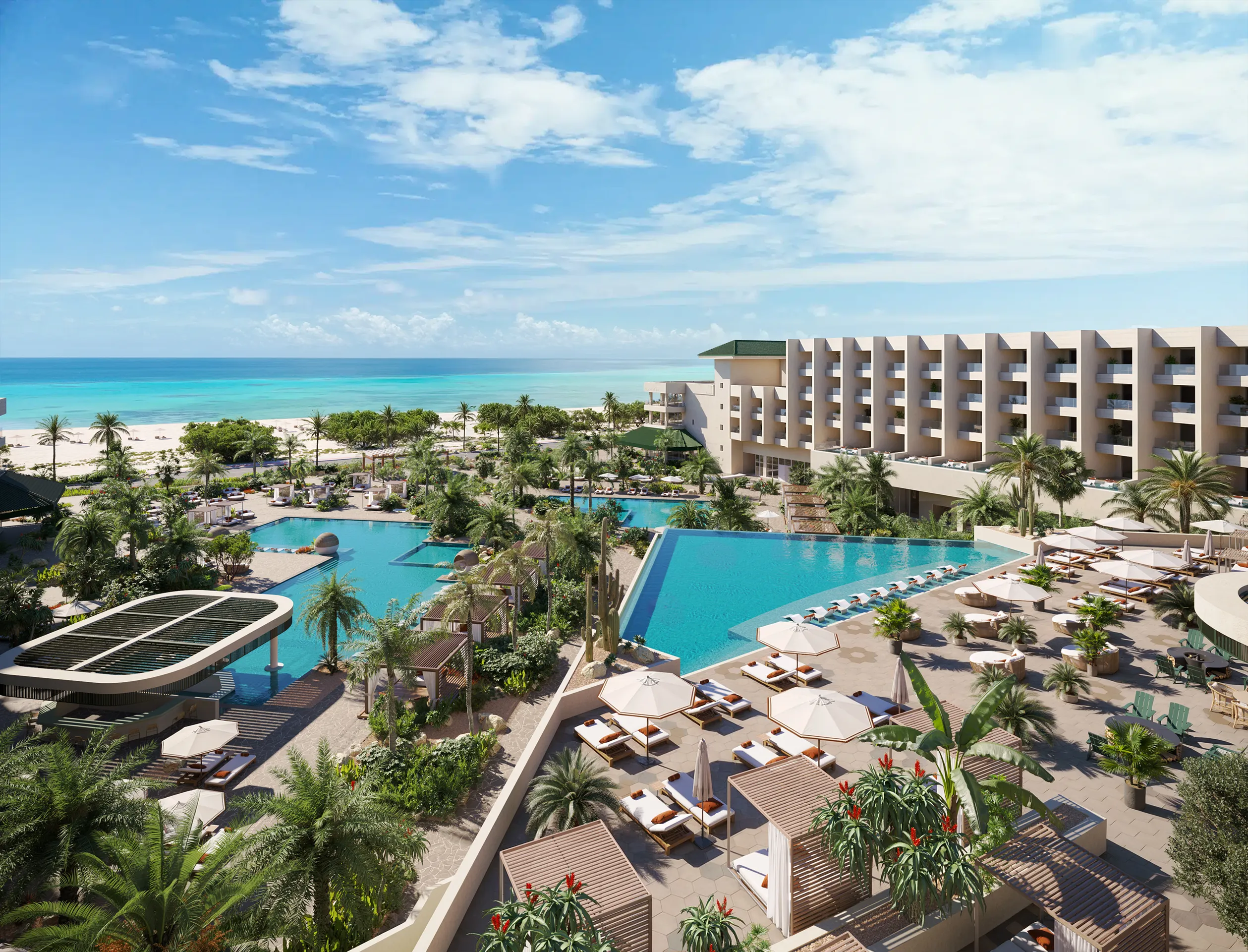 Hotel Joia Eagle Beach Aruba Vista aerea Visualizacion fotorrealista