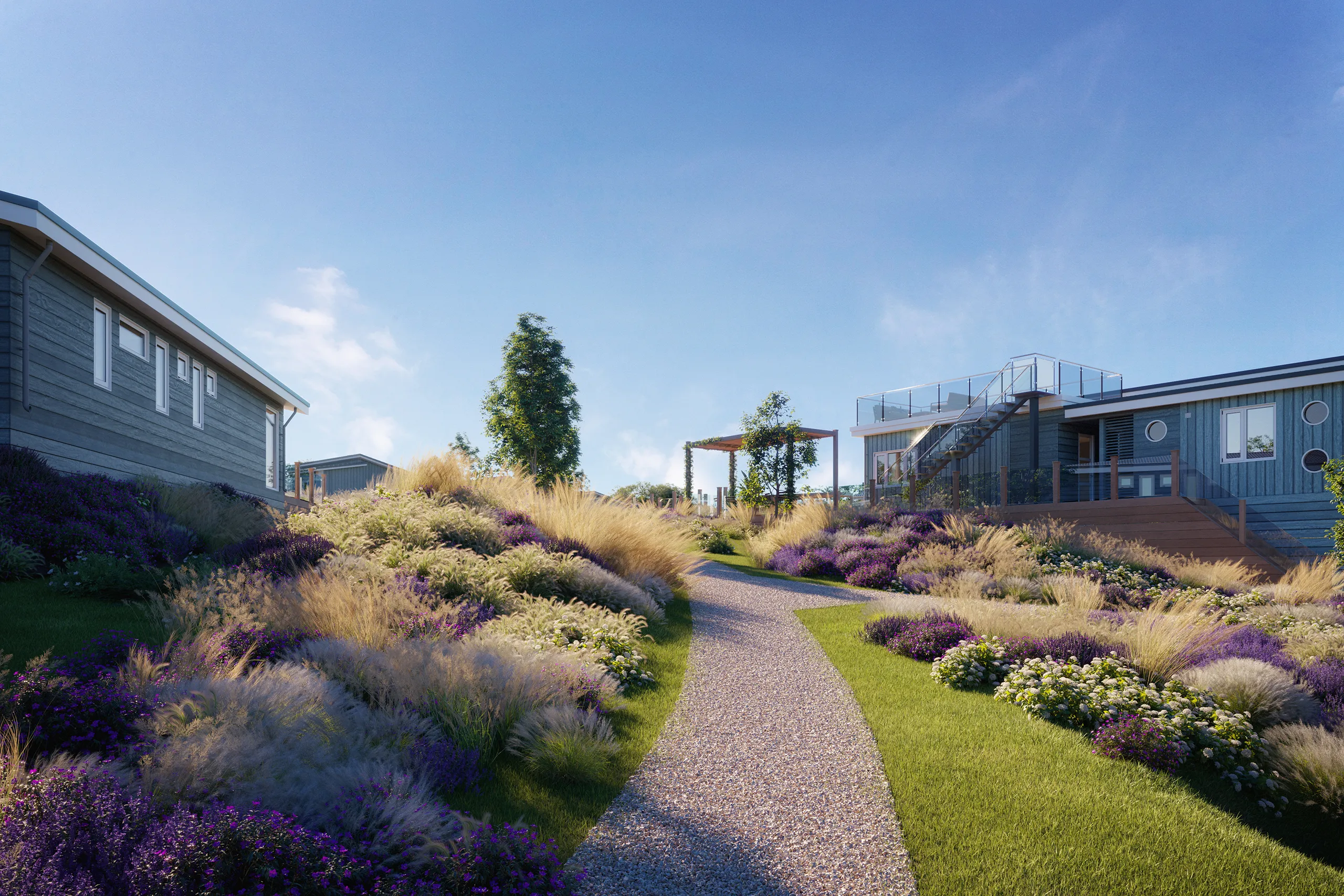 Burn Park Lodges Uk Fassade eye level Property Branding Visualization