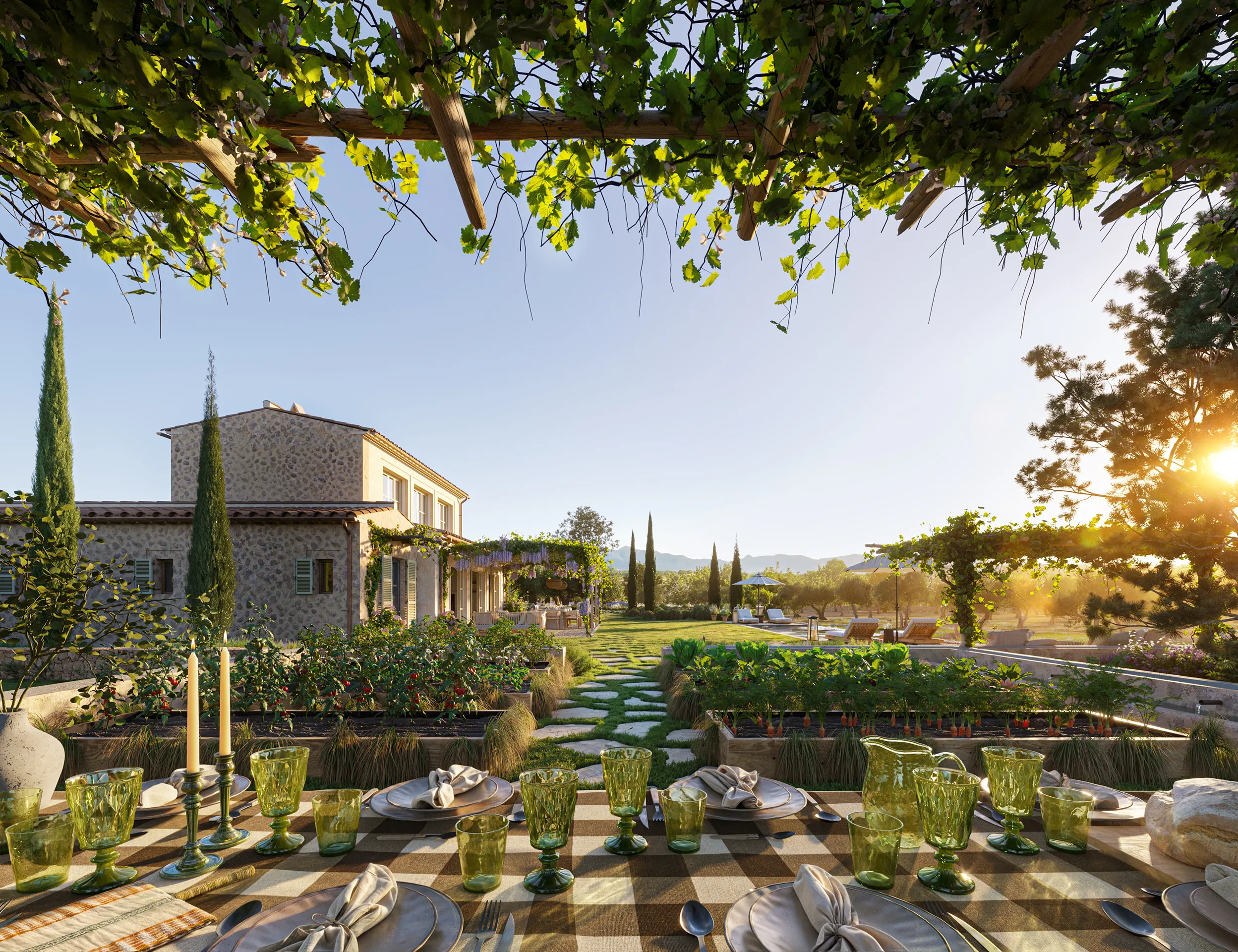 Villa Sta Maria Mallorca jardin Renders fotorrealista