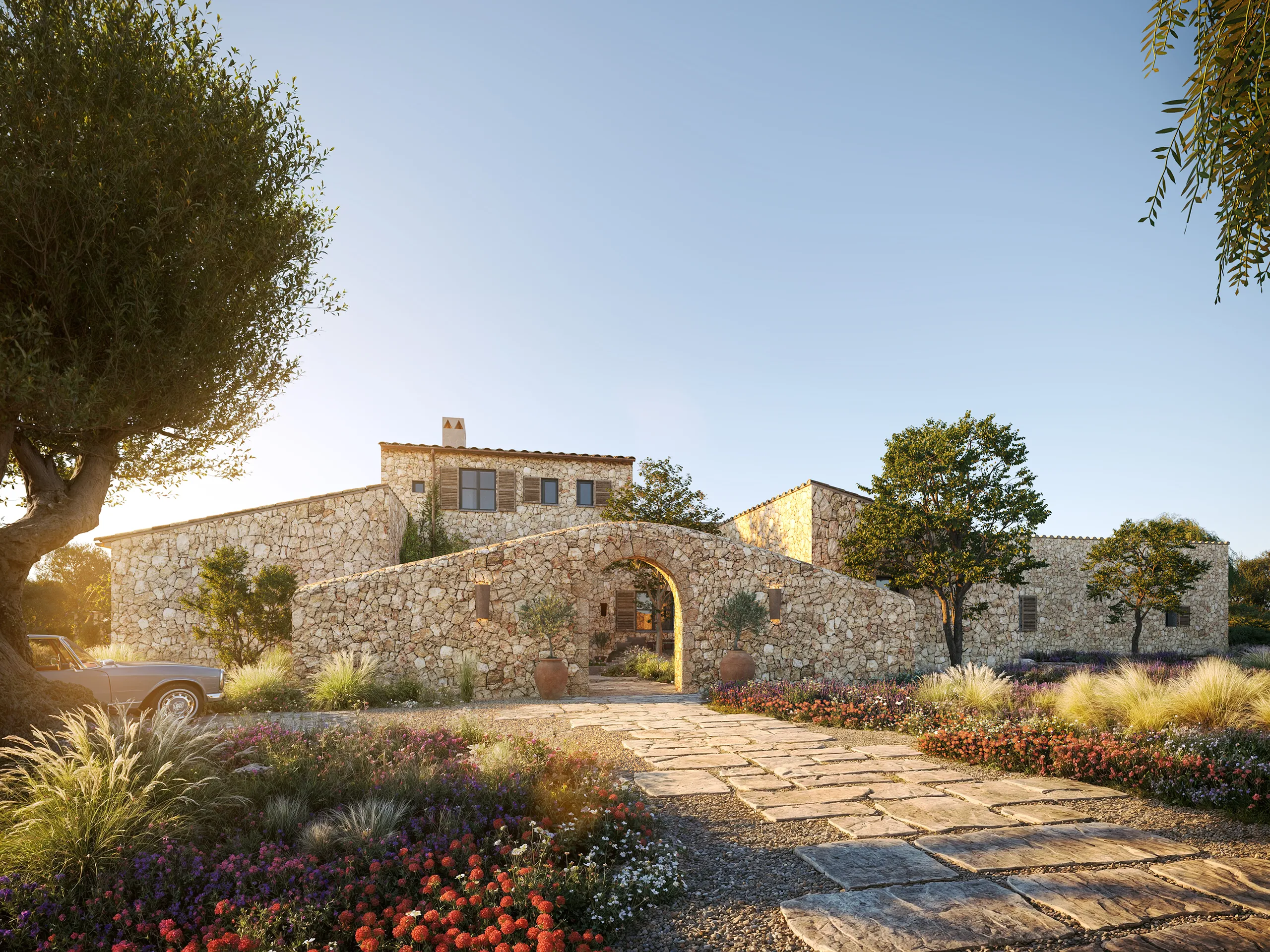 Finca Sta Maria Mallorca jardin Visualizacion arquitectonica