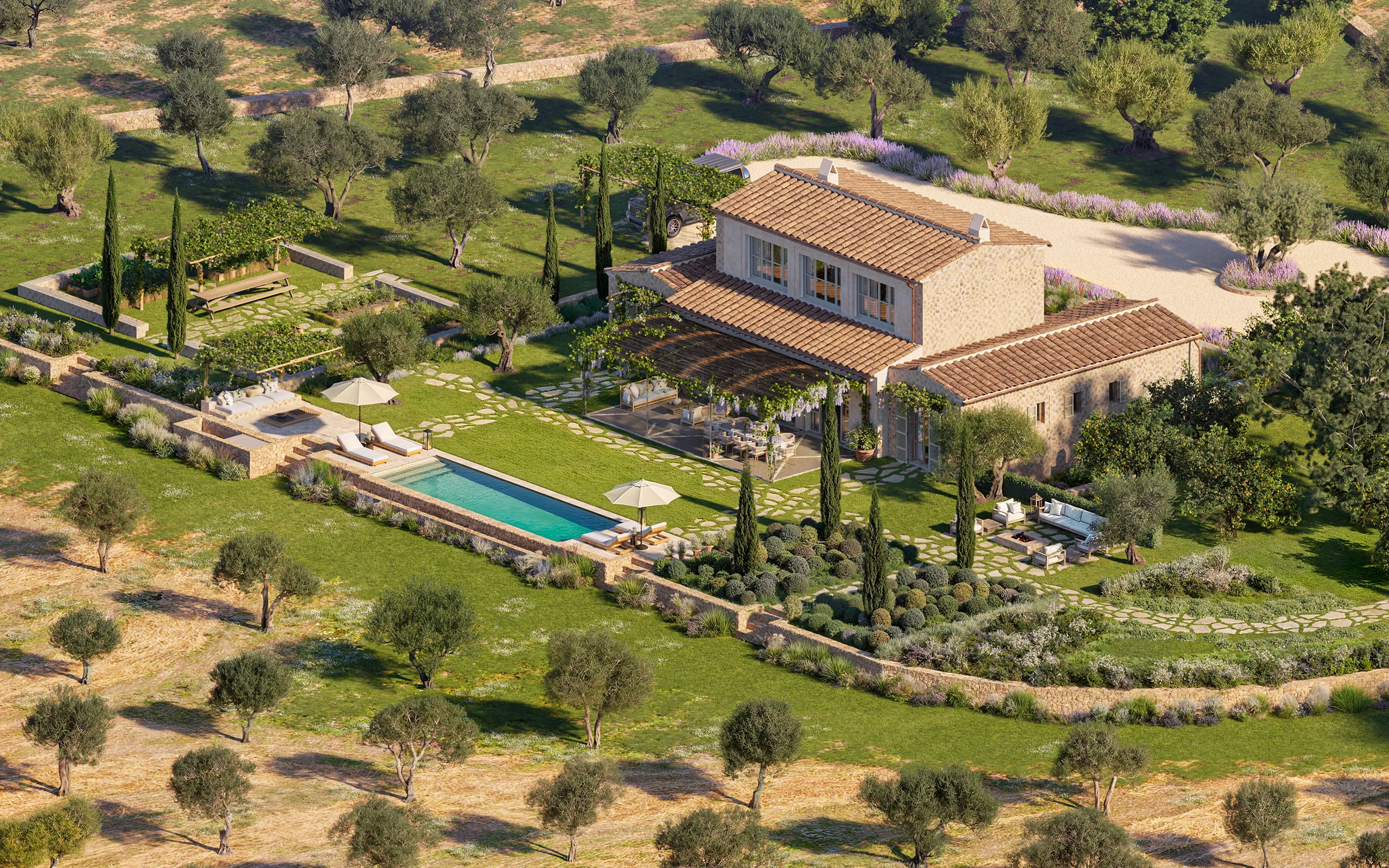 Villa Sta Maria Mallorca Vista aerea visualizacion arquitectonica