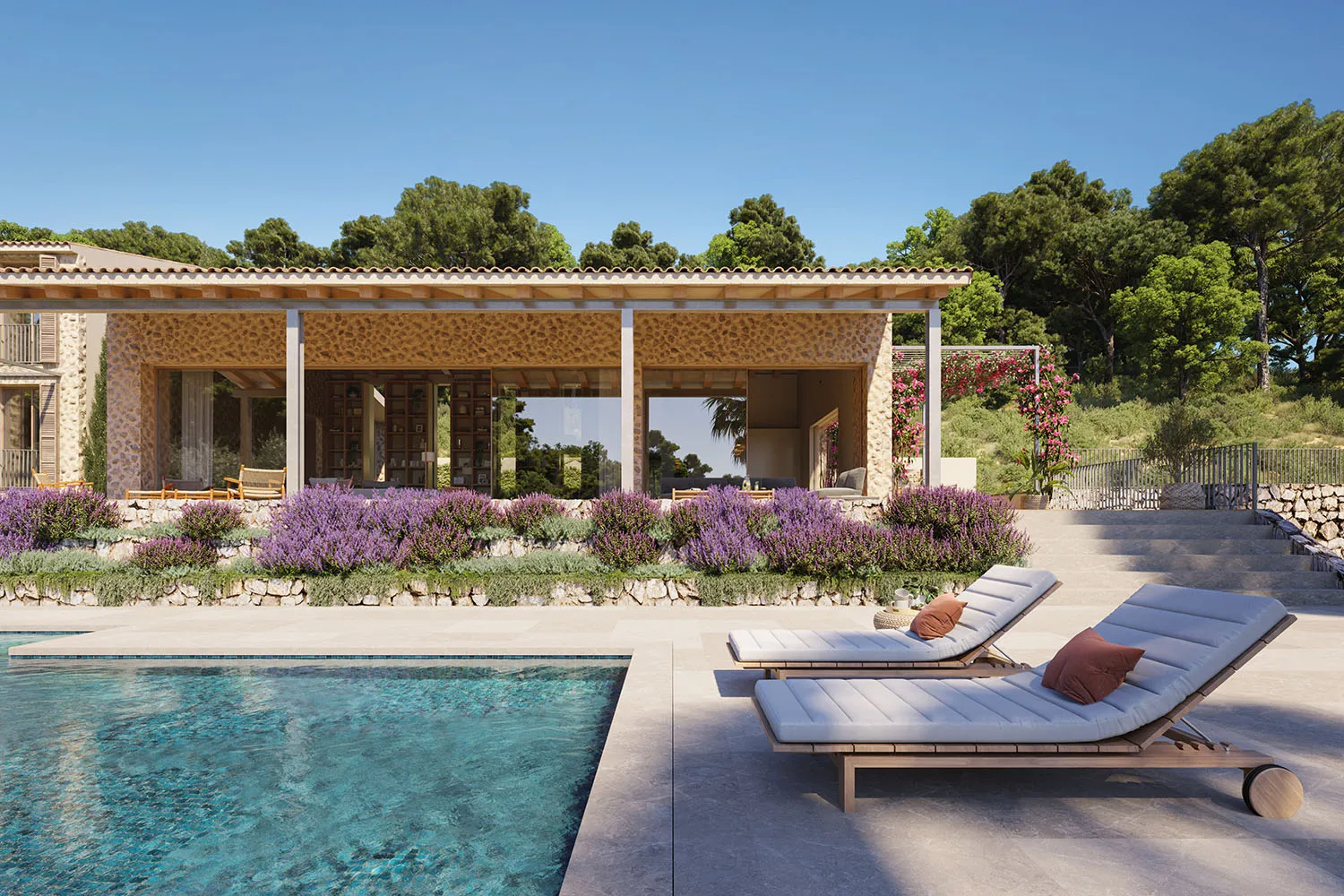 House Bunyola Mallorca Pool Hyperrealistic 3D