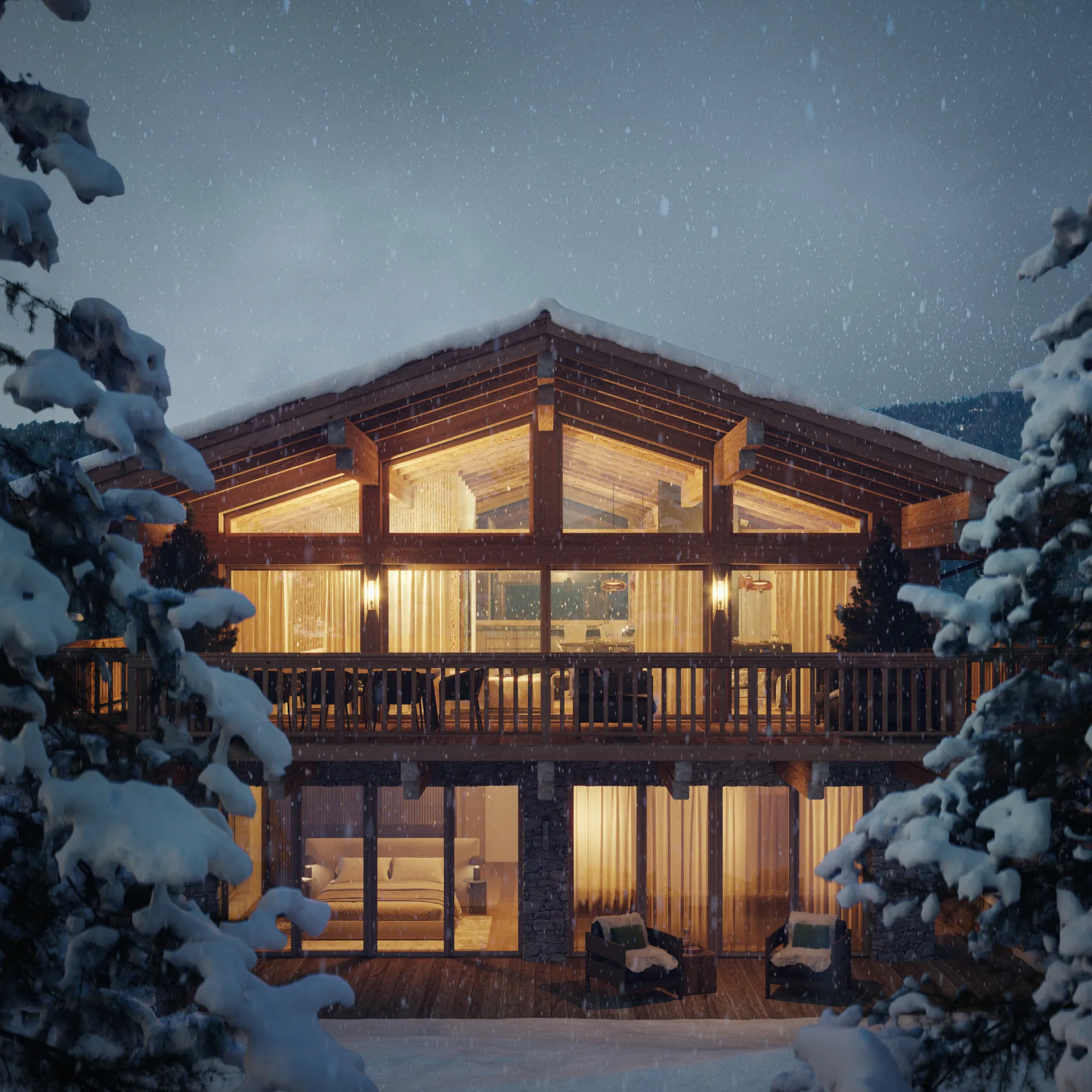 Villa Kitzbühel Austria Fassade eye level Hyperrealistic 3D