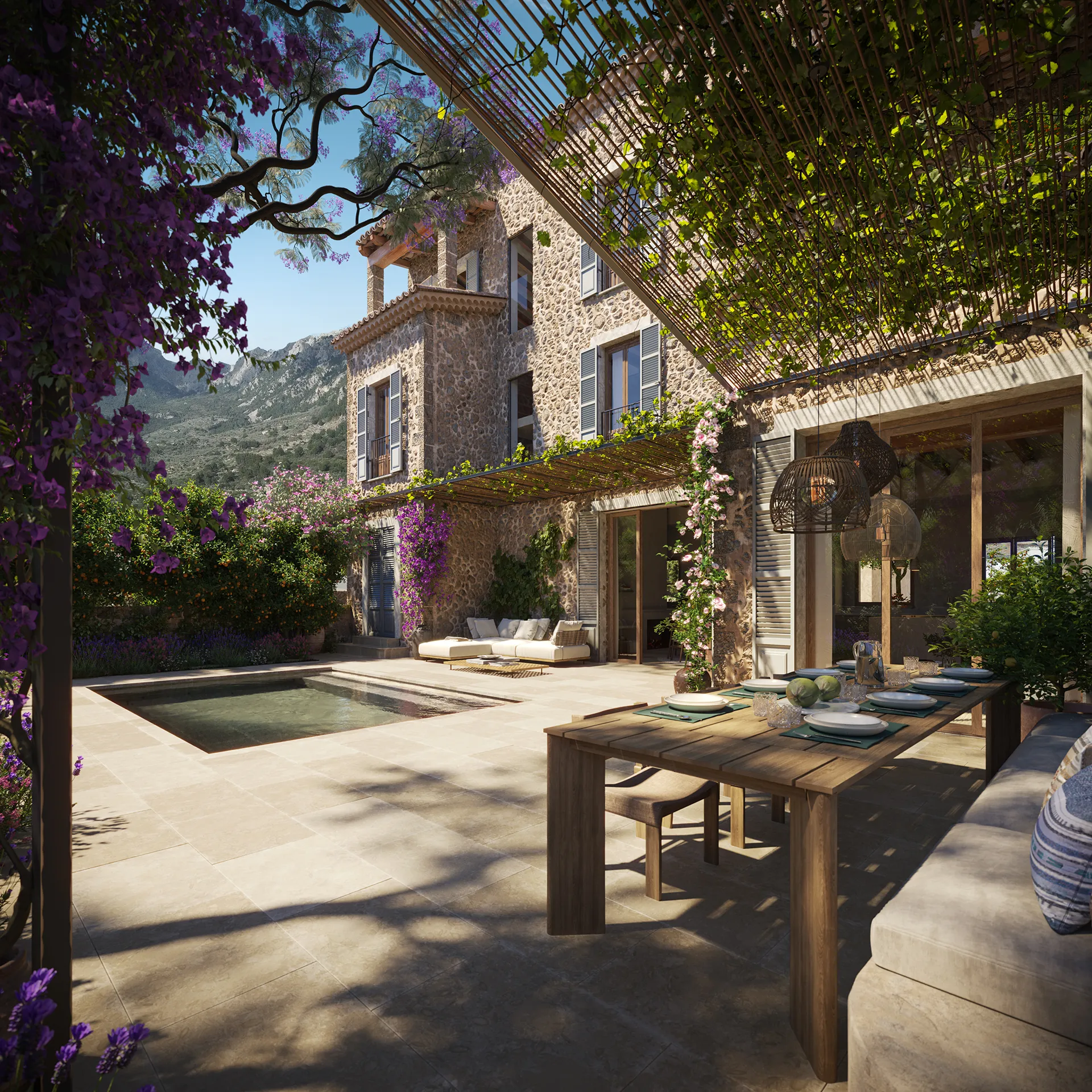 Casa Soller Mallorca patio Inmobiliario Cgi