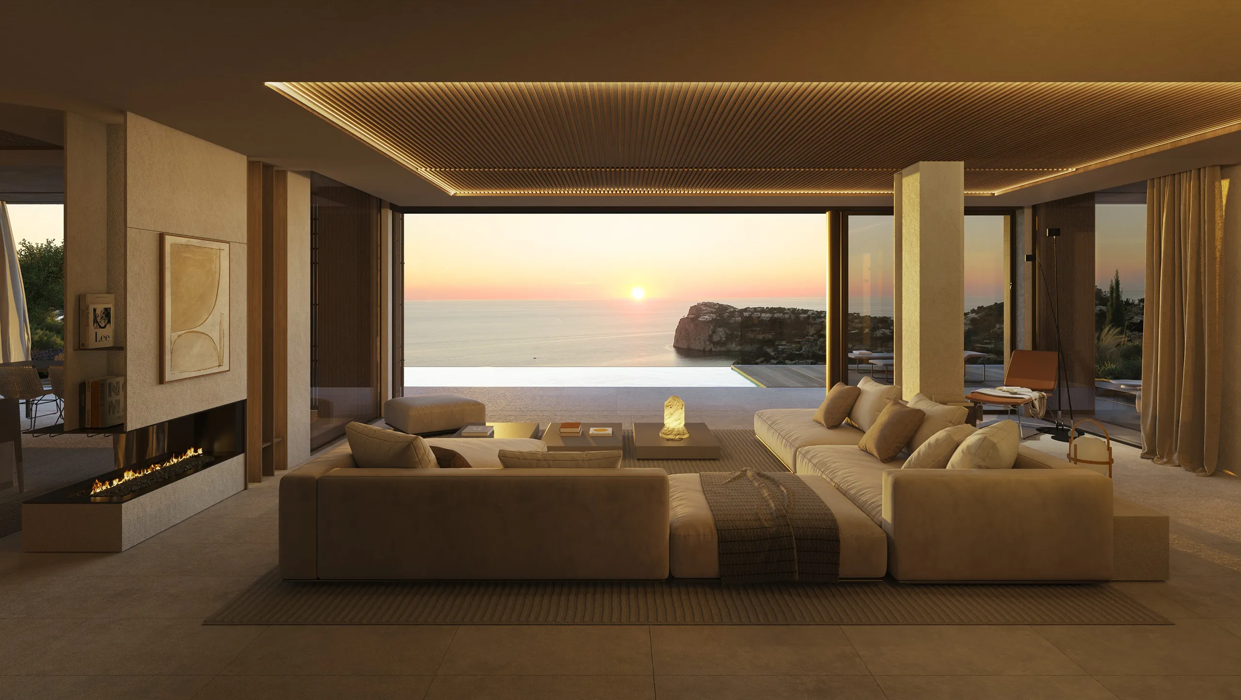 Villa Andratx Mallorca sala estar Renders de arquitectura