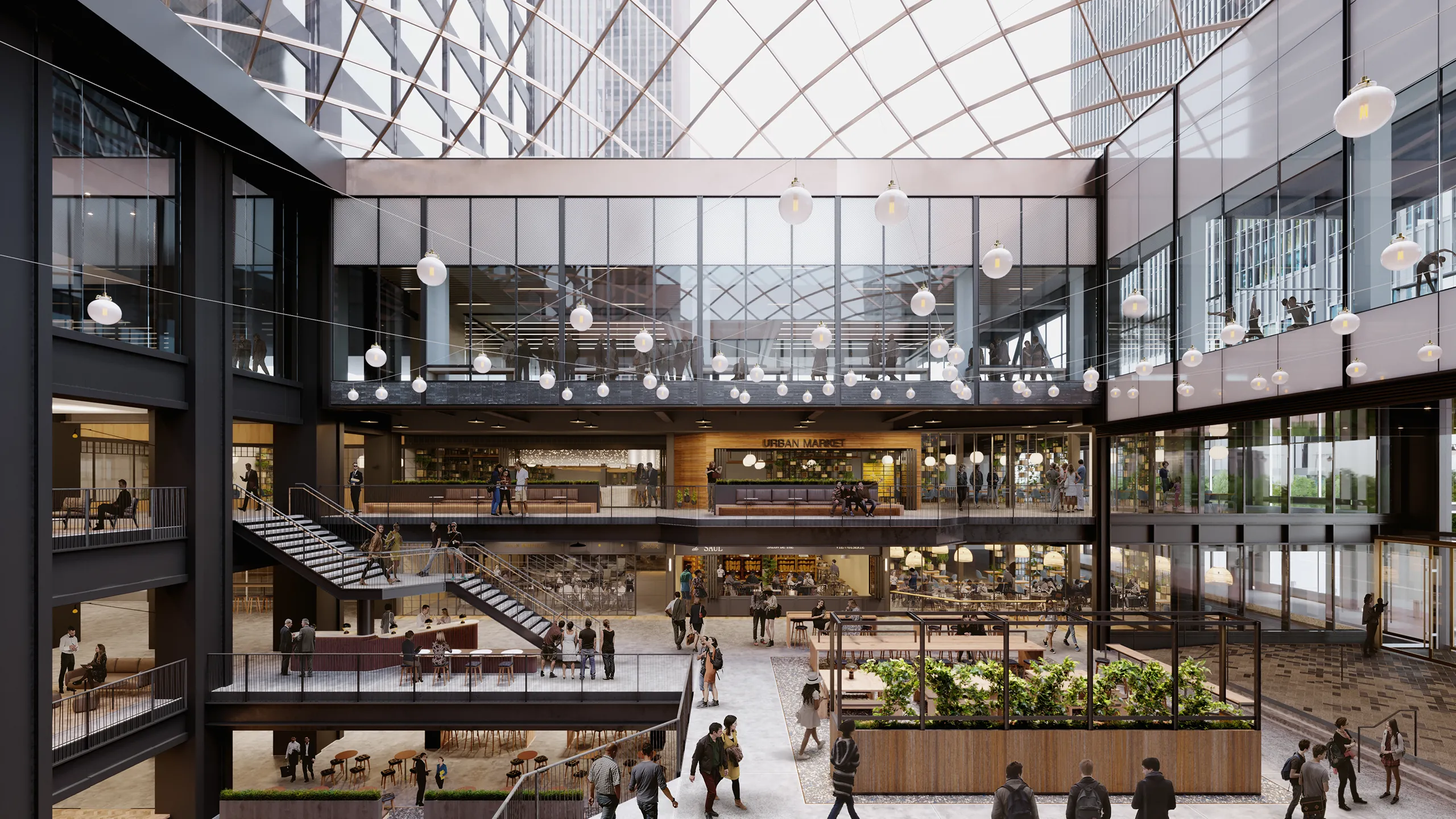 Willis Tower Oficinas Chicago EEUU Zonas comunes fotorrealismo CGI