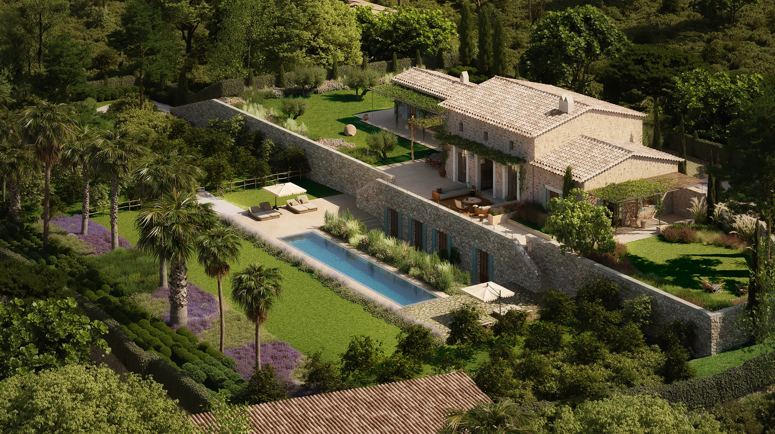 Finca Soller Mallorca Aerial view Photorealistic Visualisation