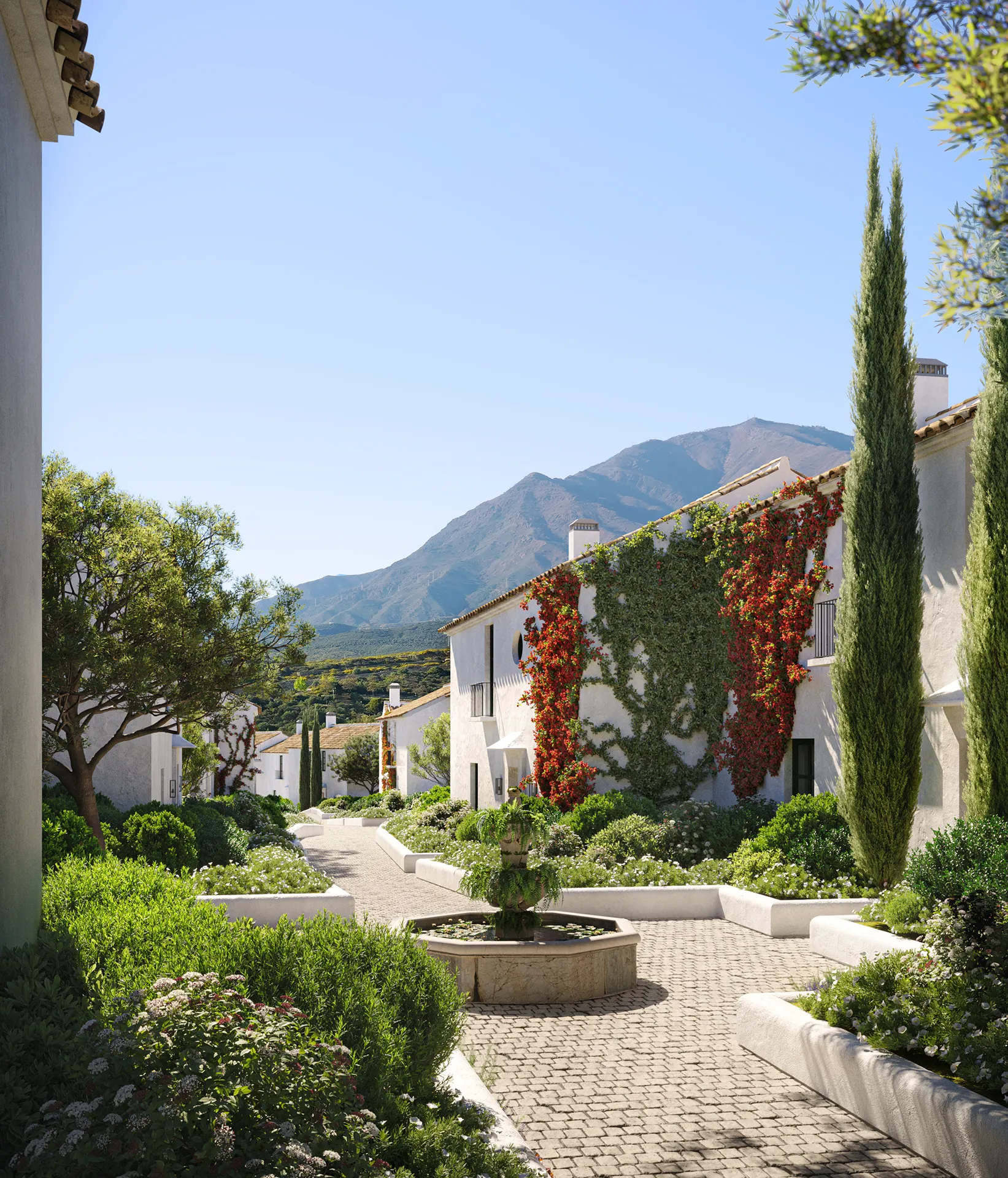 viviendas Finca Cortesin Marbella porche Render arquitectura