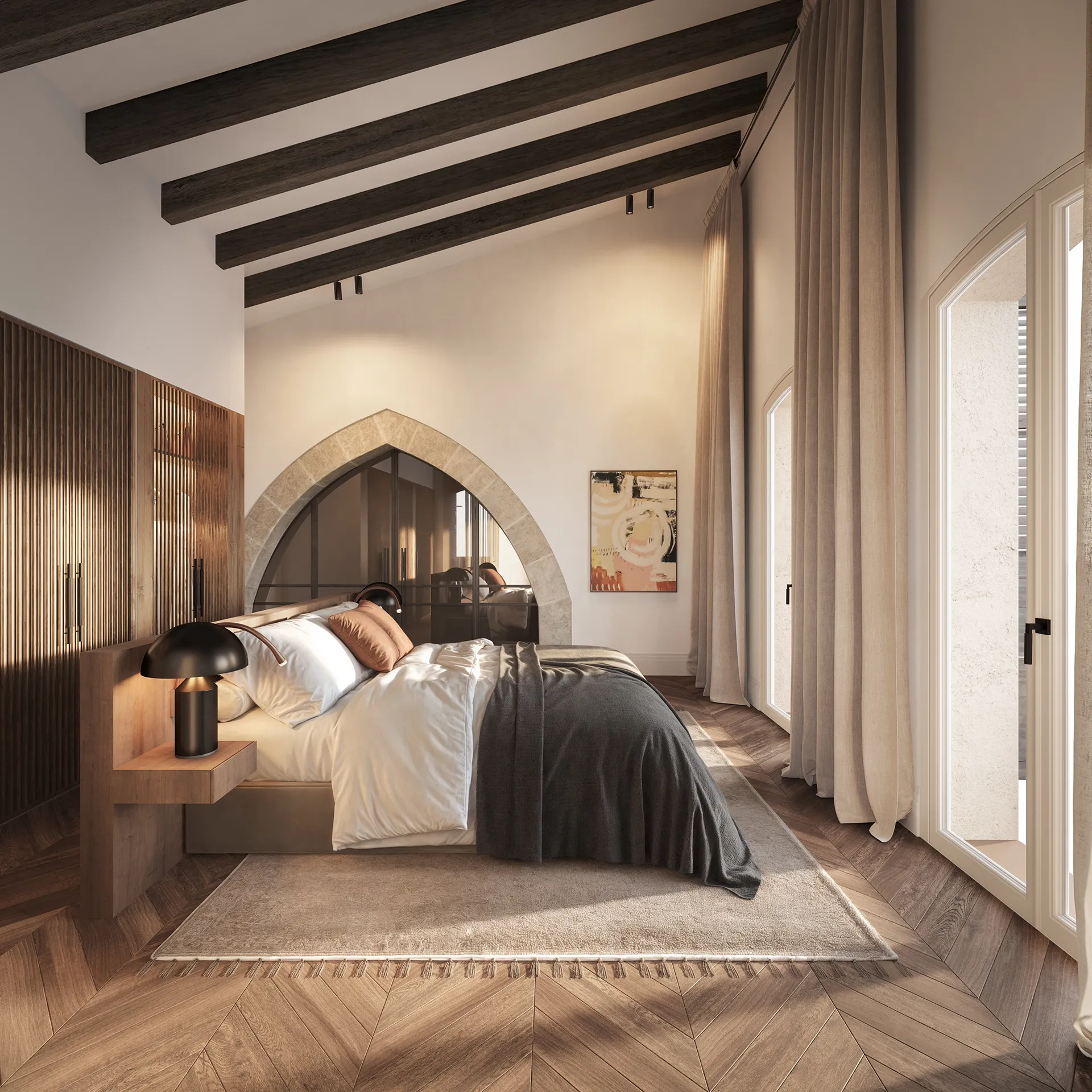 Can Granada apartamentos Palma Mallorca Dormitorio 3D Inmobiliario