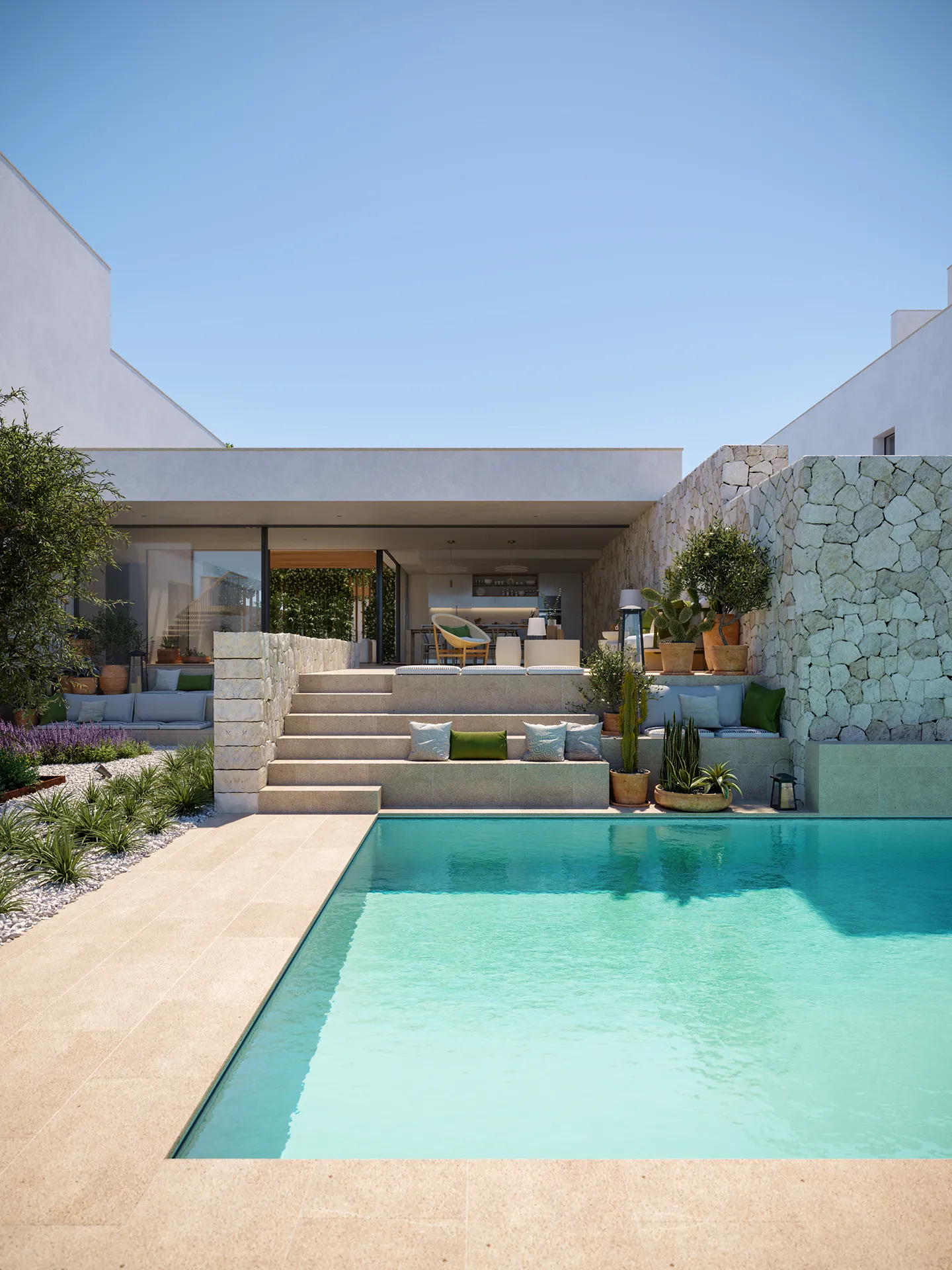 Villa Cala Comte Ibiza piscina Inmobiliario Render