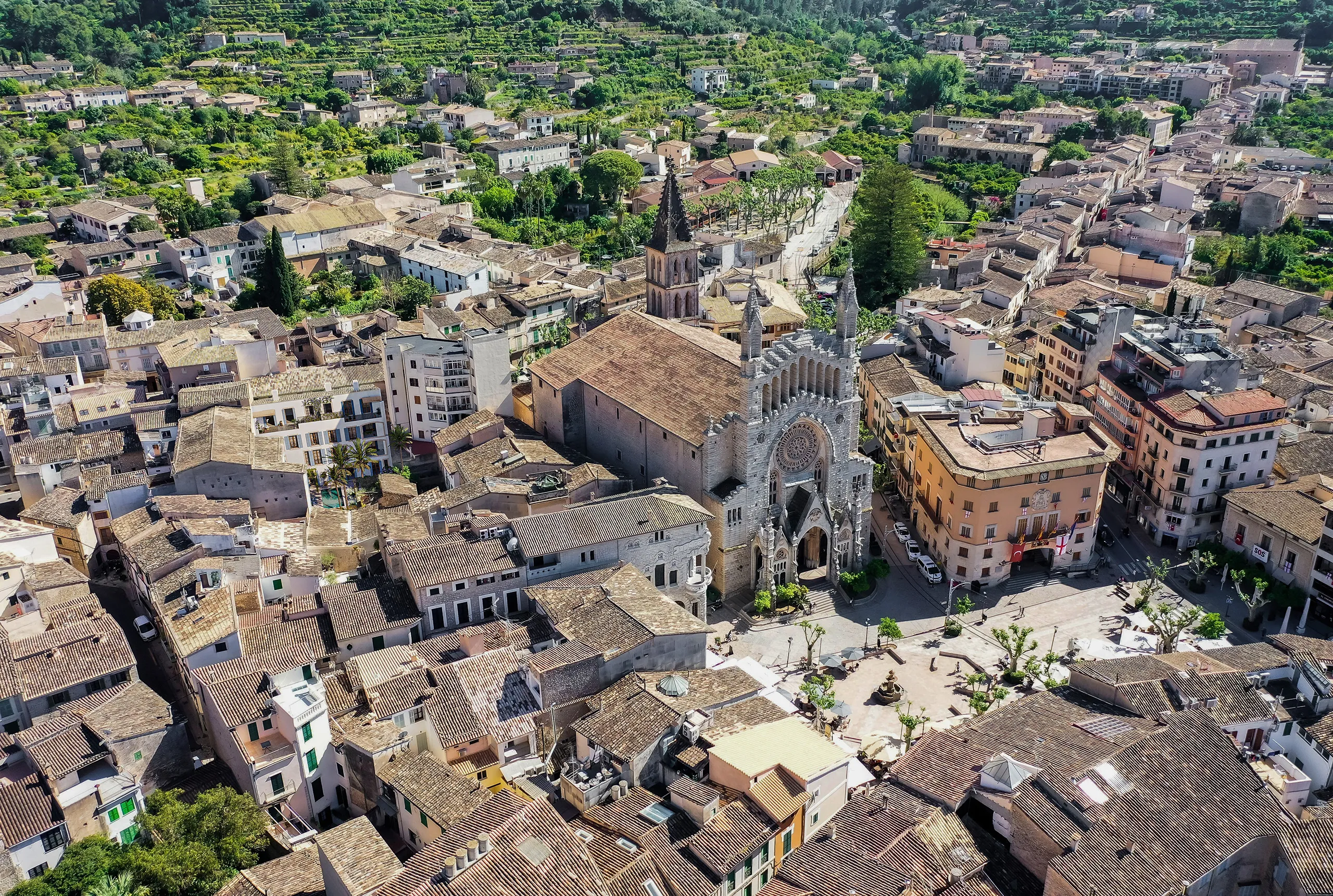 Cas Traginers Apartments Soller Mallorca Aerial view photorealistic rendering
