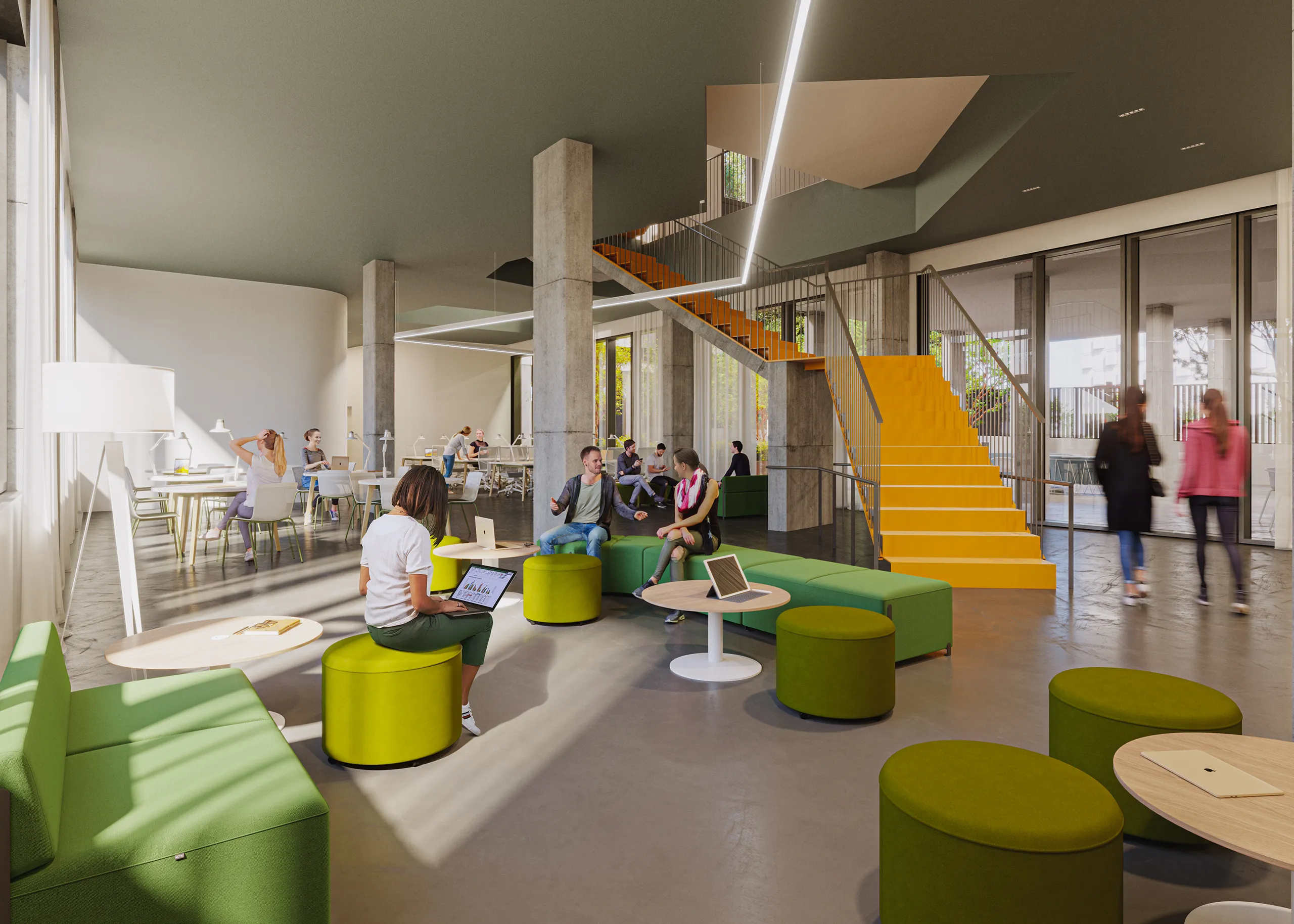 Residencia Urbania Pamplona Navarra Zonas comunes Tour virtual fotorrealista